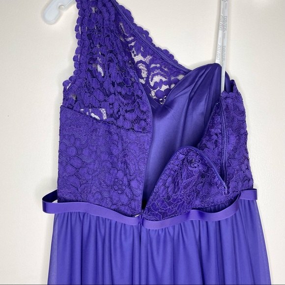 Davids Bridal One Shoulder Dress Lace Corded Short Bridesmaid New Purple Size 12 - Picture 5 of 13